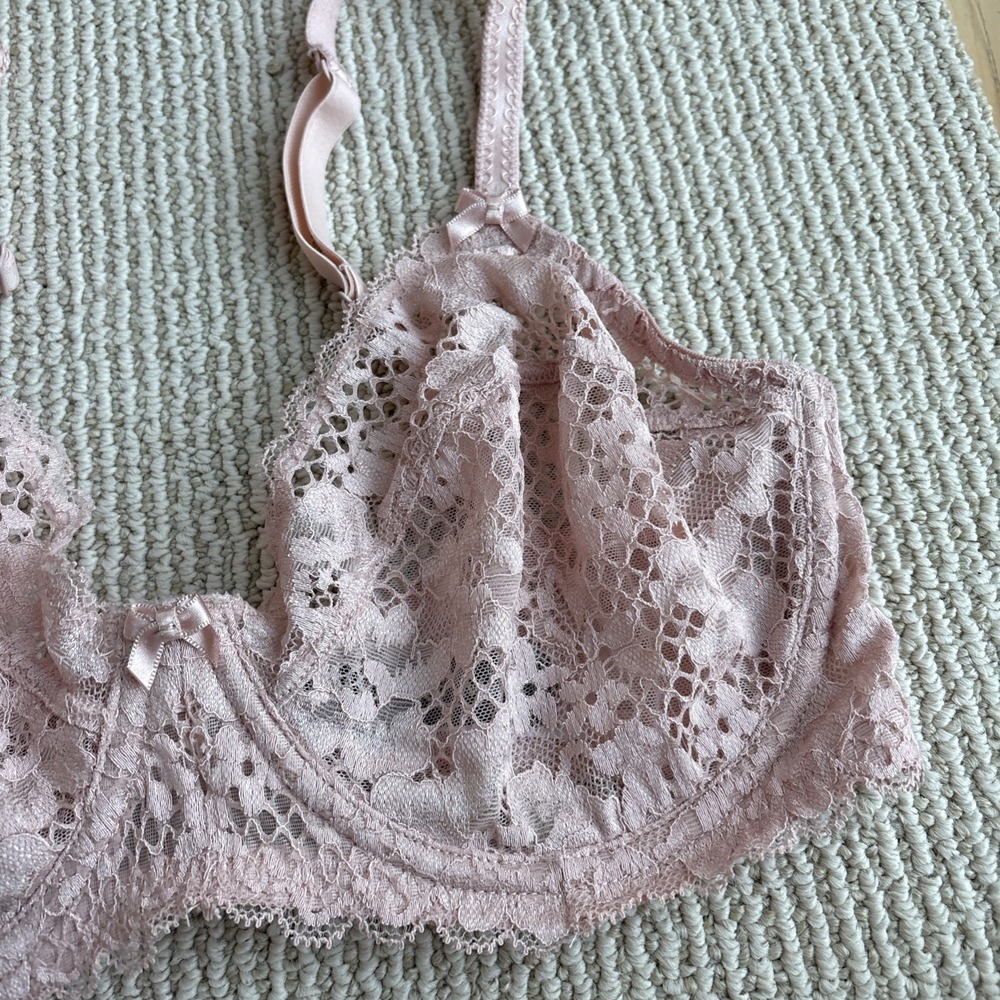 Adore Me Women Bra 32DDD Beige Unlined Sheer Underwire Lace Adjustable - Picture 4 of 9